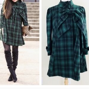 Tartan plaid swing dress coat with bow